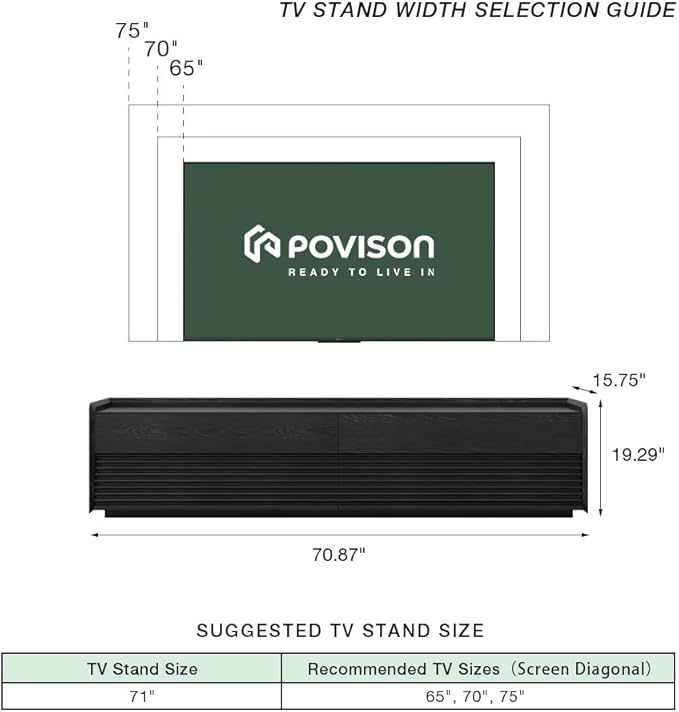 POVISON Fully-Assembled Mid Century Modern TV Stand, 70.87" Entertainment Center - Image 5