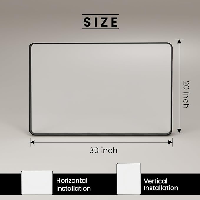 Black Bathroom Mirror 20X30 Inch, Rounded Rectangle Matte Bathroom Vanity Mirror - Image 9