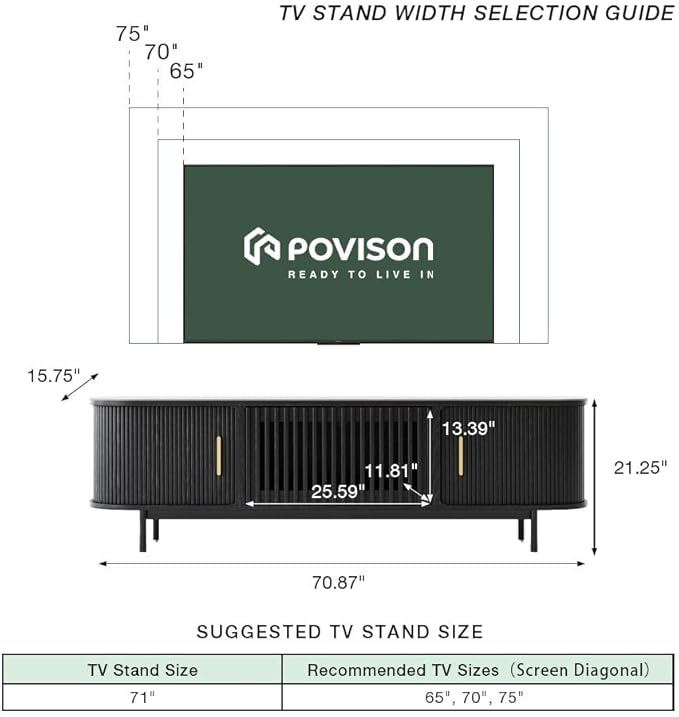 POVISON Fully-Assembled Mid Century Modern Black TV Stand - Image 6