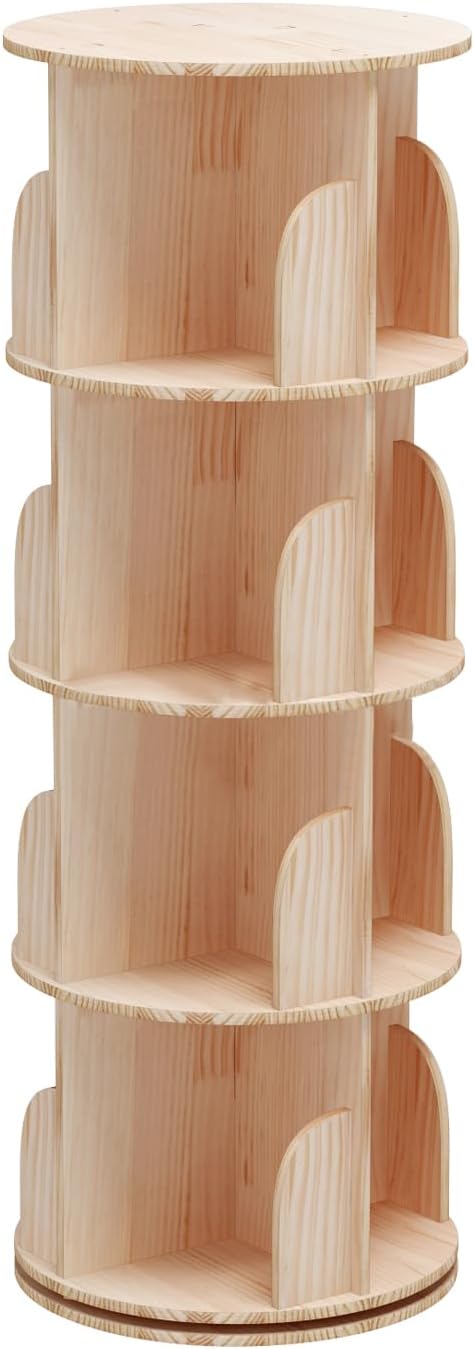 Rotating Bookshelf 360 Degrees, 4 Tier Stackable Solid Wood Bookshelf Organizer by BearQiaqia