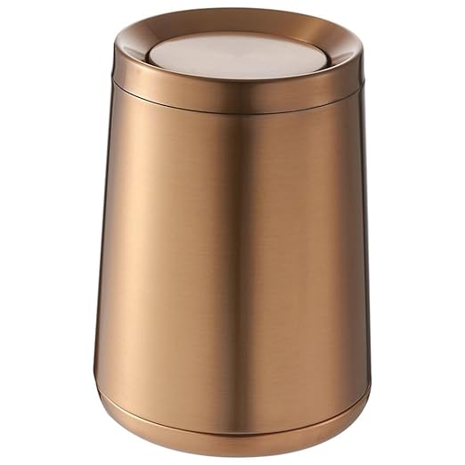 10 L/2.6Gallen, Swing Lid Gold Brass Trash Can, Brushed Nickel Garbage Can by LEASYLIFE