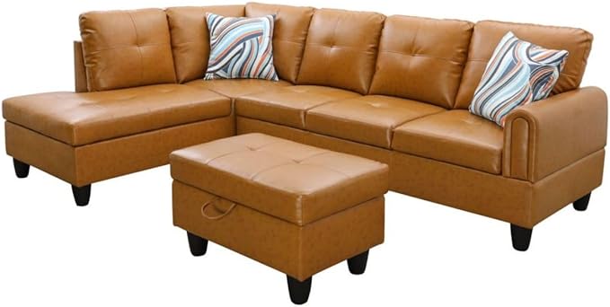 Ginger L-Shaped 3-Piece Faux Leather Sofa - Image 8
