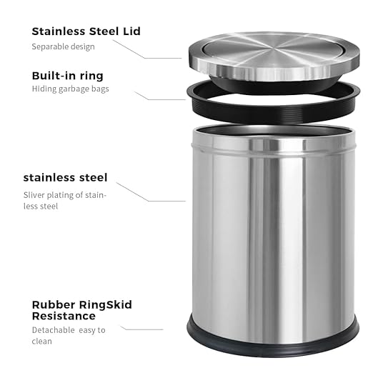 15L/4GAL Silver Stainless Steel Bathroom Garbage can, Bathroom Trash Can - Image 5
