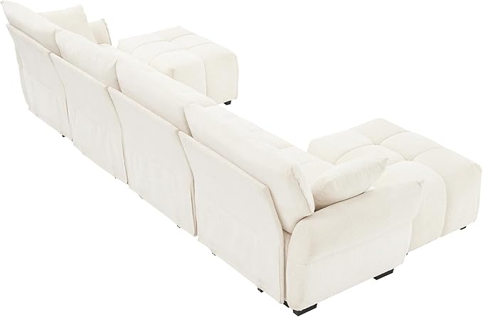 Modern Chenille Fabric 4-Seat Sofa w/Two Ottoman+2 Pillows, Premium Upholstery - Image 8