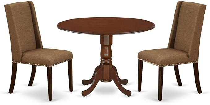 East West Furniture DLFL3-MAH-18 3 Piece Dining Set Contains a Round Dining by EastWestFurniture