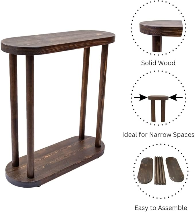 Oval Solid Wood Narrow Side Table, Slim Small Pedestal Coffee Table - Image 4