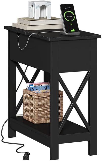 ChooChoo End Table with Charging Station, Narrow Flip Top Side Table with USB by ChooChoo