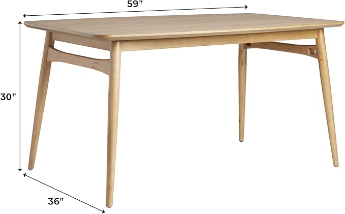 Walker Edison Mid-Century Modern Solid Wood Tapered-Leg Dining Table, 59 Inch - Image 3