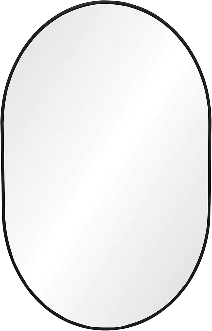Oval Bathroom Mirror 24x36 Inch, Pill-Shaped Black Framed Wood Wall Mirrors by Tanmicoshomy