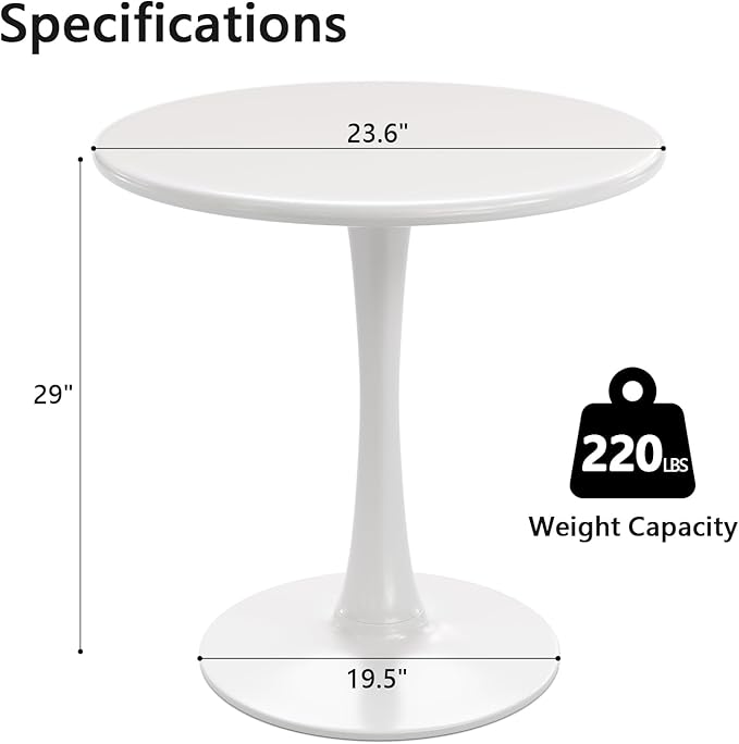 White Round Dining Table for 2 Person, 24 Inch Small Tulip Table - Image 3
