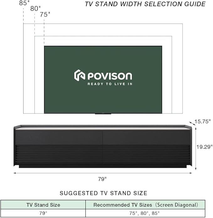 POVISON Fully-Assembled Mid Century Glossy Sintered Stone TV Stand, 78.74" Wood - Image 4