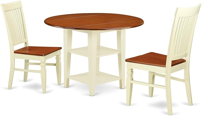 East West Furniture SUWE3-BMK-W 3 Piece Kitchen Table & Chairs Set Contains a by EastWestFurniture