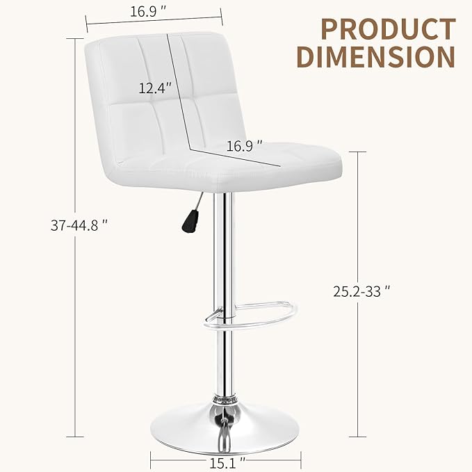 BestOffice Bar Stools Set of 2, Adjustable PU Leather Swivel Barstools - Image 3