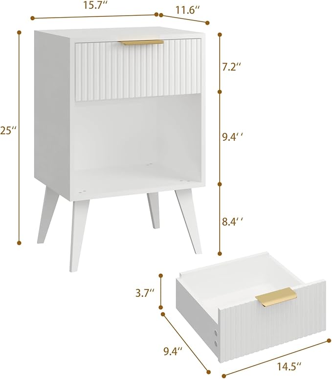 Fluted Night Stand with Opening Storage, Mid Century Bedside Table with Drawer - Image 3