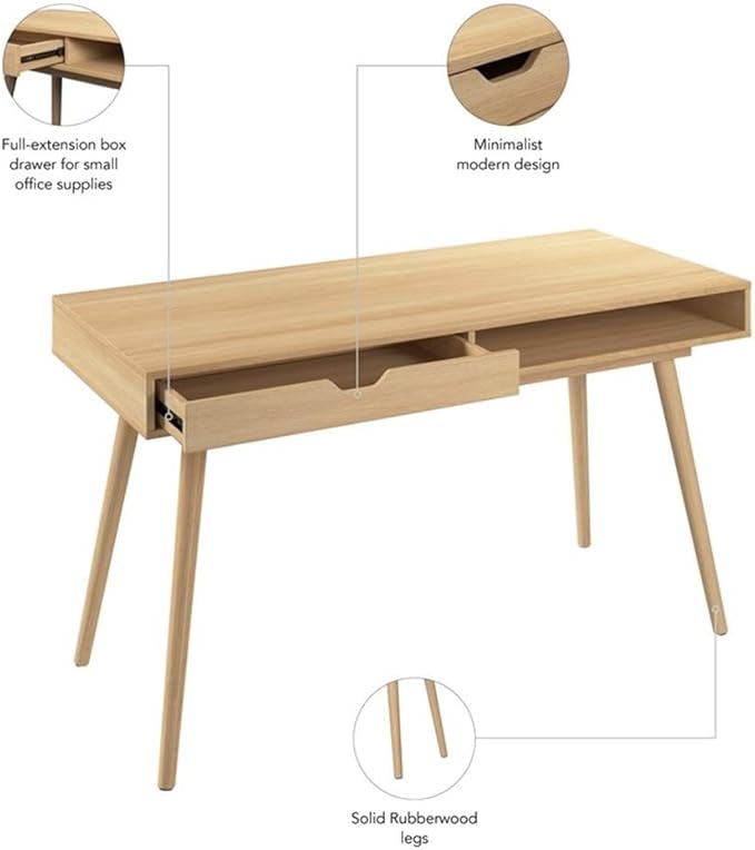 Bush Furniture Nora 54W Writing Desk in Natural Oak | Computer Table - Image 6