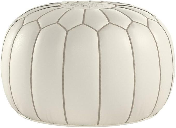 Stuffed Round Design Moroccan Leather Pouf Ottoman, Pre-Filled, 100% Genuine - Image 5