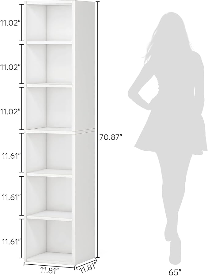 LITTLE TREE 70.9 Inch Tall Narrow Bookcase, Corner Bookshelf 6 Tier Cube - Image 3