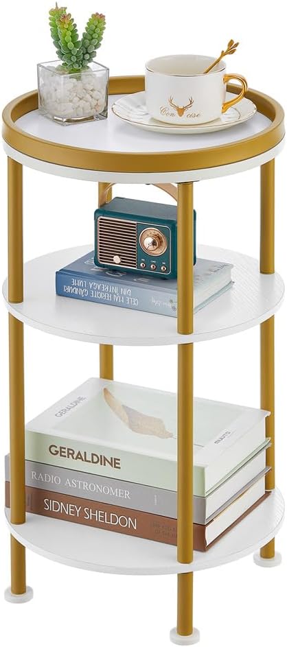 Small Round End Table with Charging Station, 3-Tier Accent Couch Beside Table by Zexvida
