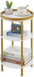Small Round End Table with Charging Station, 3-Tier Accent Couch Beside Table by Zexvida