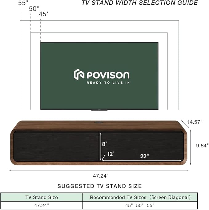 POVISON Fully-Assembled Minimalist Floating TV Stand, Modern Wall-Mounted - Image 2