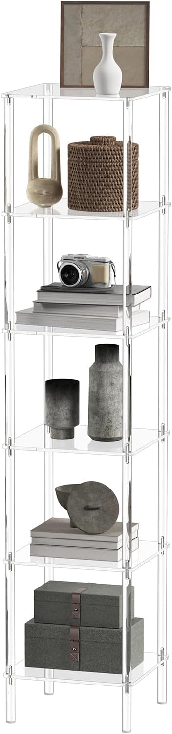 6 Tier Square Acrylic Bookshelf, Small Bookcase by CRTERICX