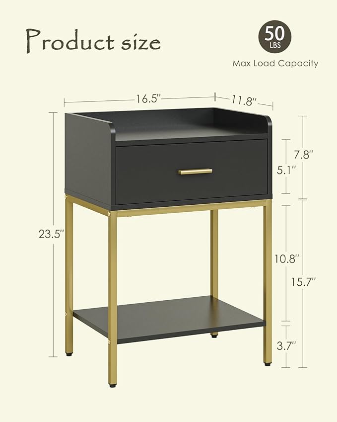 Nightstand, 3-Tier Modern Night Stand, Bedside Table - Image 2