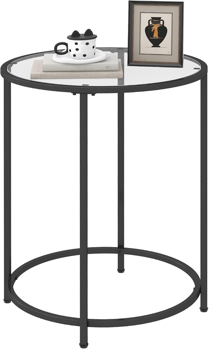 19.7’’ Round Glass End Table, Round Bedside Table by Livofloral