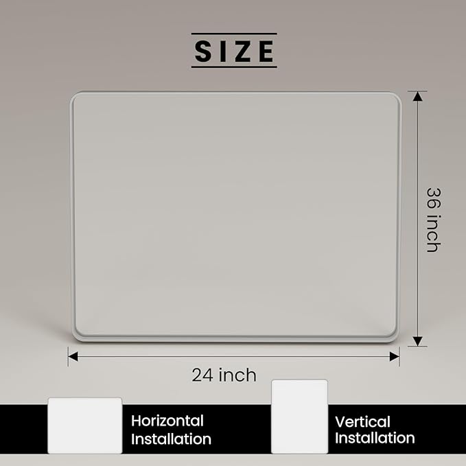 Brushed Nickel Bathroom Mirror 24x36 Inch, Brushed Silver Metal Frame Mirror - Image 6