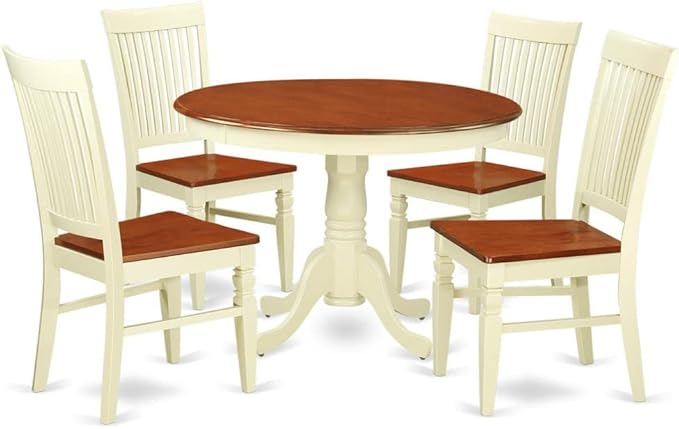 East West Furniture HLWE5-BMK-W 5 Piece Dining Room Table Set Includes a Round by EastWestFurniture