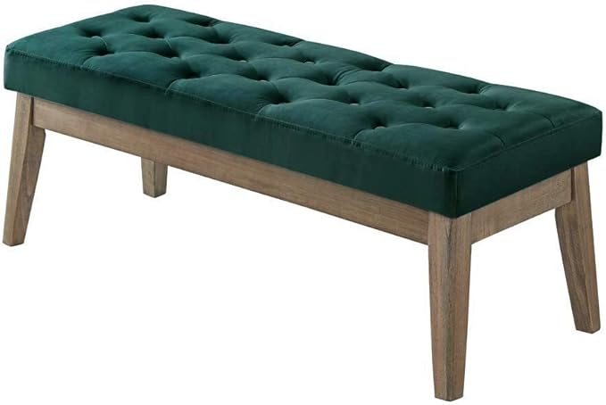 24KF Velvet Upholstered Buttons Tufted Entryway Bench - Image 3