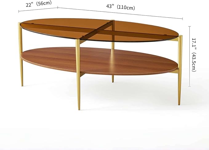 Oval Glass Coffee Table, Mid-Century Modern Design, L43 x W22 x H17 inch - Image 2