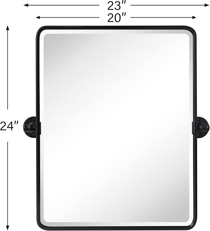 TEHOME 20x24'' Pivot Mirror for Bathroom Matt Black Tilt Beveled Mirror - Image 7