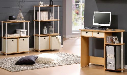 Furinno NW889BE/WH Go Green 4-Tier Multipurpose Storage Rack w/Bins, Beech/White - Image 2