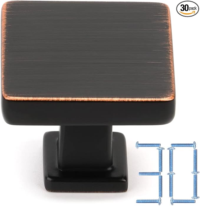 KOOFIZO 30 Pack Oil Rubbed Bronze Cabinet Knobs Bronze Drawer Knobs K08 Square by Koofizo