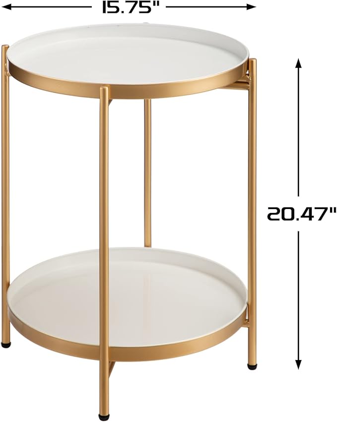 HollyHOME 2-Tier Round Gold Side Table, Outdoor Small Folding Accent Stand - Image 3