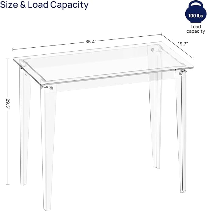 HMYHUM Small Acrylic Computer Desk, 35.4 Inch, Easy Assembly, 19.7" W x 29.5" H - Image 3