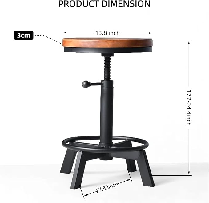 Set of 2-Industrial Bar Stool-Counter Height Chairs- Swivel Wooden Seat- - Image 2