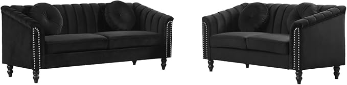 Sectional Sofa Set, Microfiber Chesterfield Upholstered Sofas Loveseat Couch - Image 5