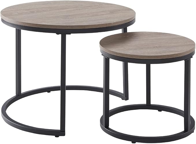 CENSI 24" Round Nesting Table, Accent Coffee Table, French Oak Grey Wood Finish - Image 4