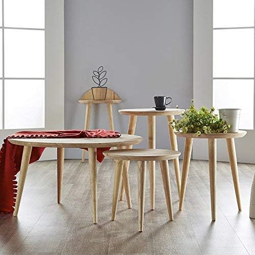 WoodShine Side Table Small Round Solid Wood Sofa End Tables Accent Nesting - Image 2