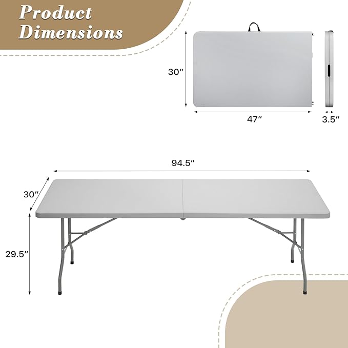 Athena Collection 8 ft Square Folding Dining Table, Large Plastic Foldable - Image 3