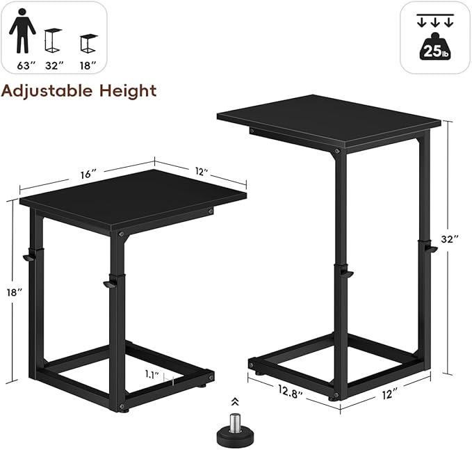 Vagusicc C Shaped End Table, Sofa Table That Slide Under, C Table End Table TV - Image 3