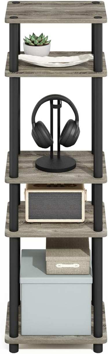 Furinno Turn-N-Tube Easy Assembly Stackable Standing Shelf, French Oak/Black - Image 5