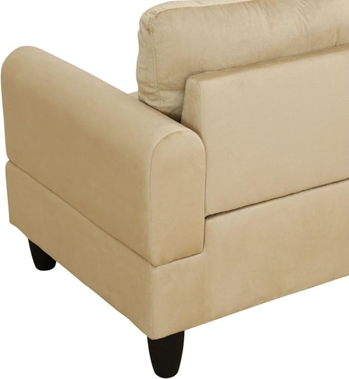Beige L-Shaped 3-Piece Flannel Sofa - Image 7