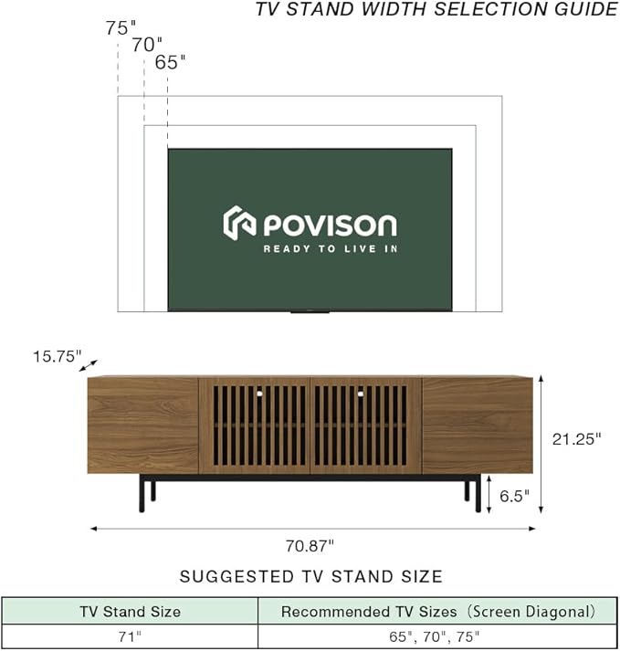 POVISON Full Assembled Mid-Century Modern TV Stand - Image 6
