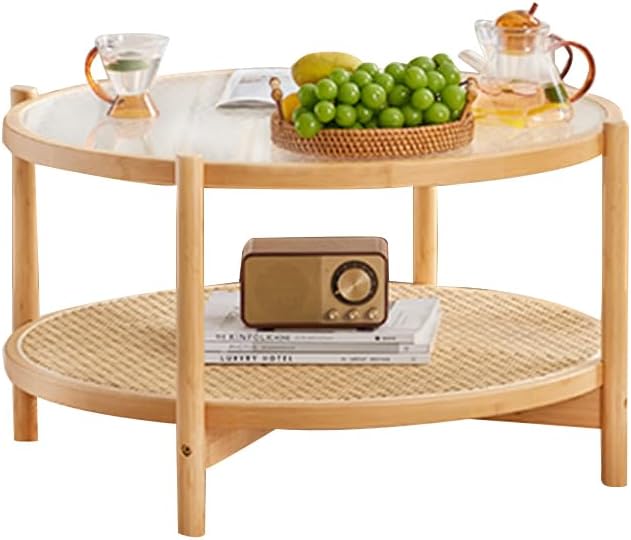 Tiita Rattan Coffee Table, Large Round End Table, 27.6 Inch Modern Side Table by TiitaHome