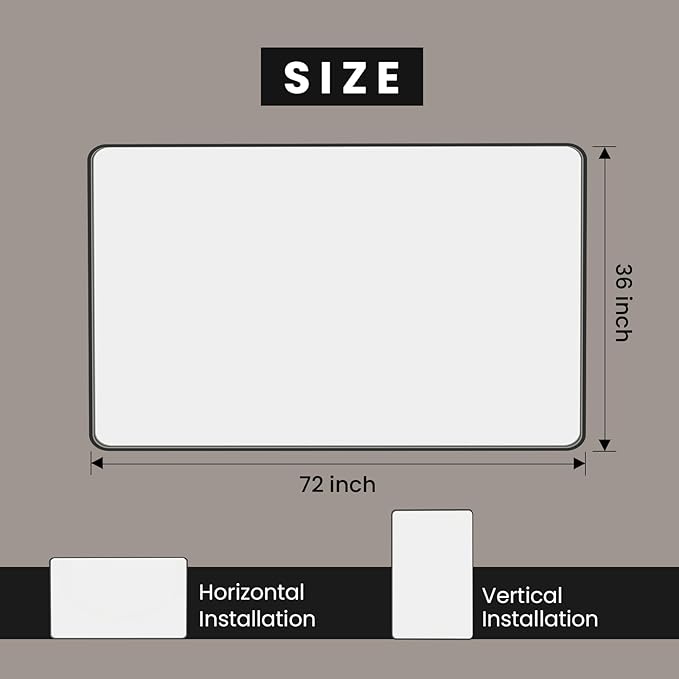 Black Bathroom Mirror 72X36 Inch, Rounded Rectangle Matte Bathroom Vanity Mirror - Image 5
