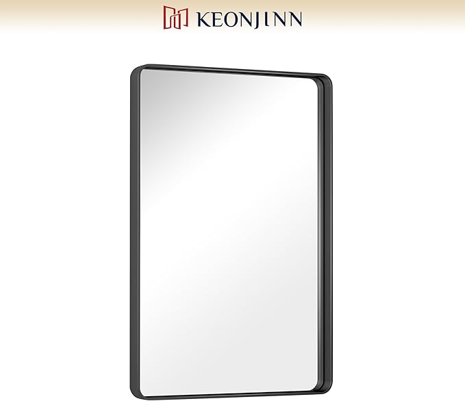 Keonjinn Black Bathroom Mirror for Vanity 24 x 36 Inch Metal Framed Wall Mirror - Image 9