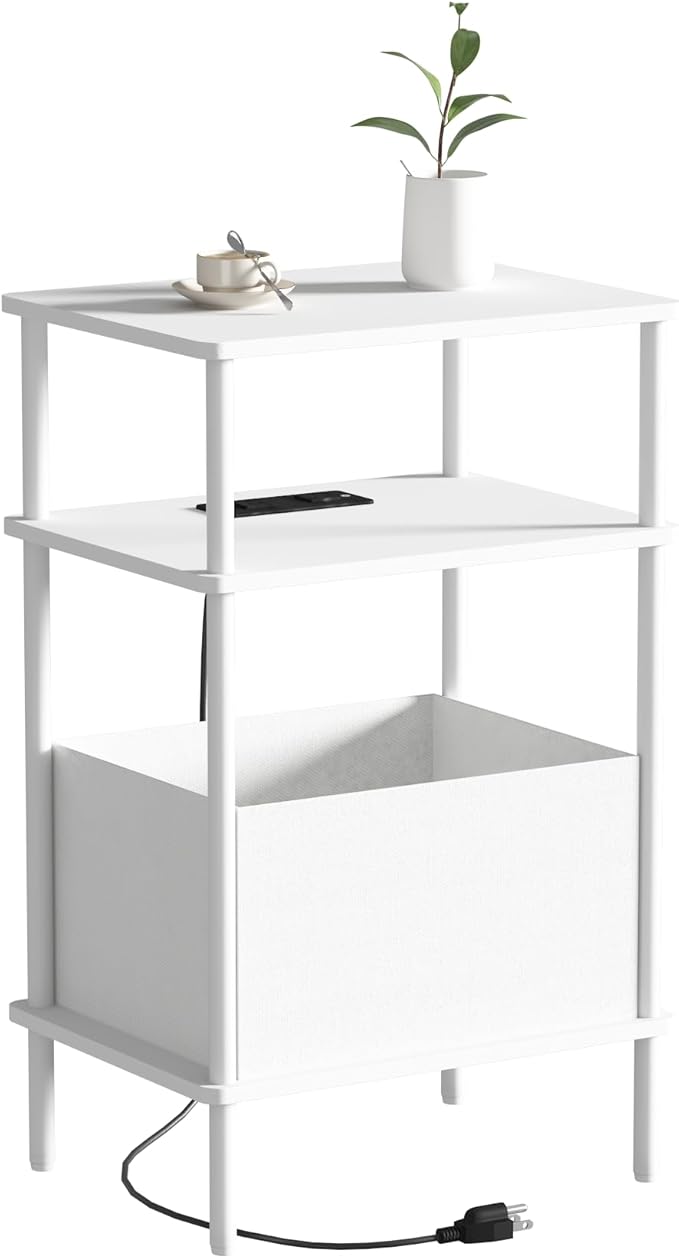 Small Side Table with Charging Station, End Table by Unknown