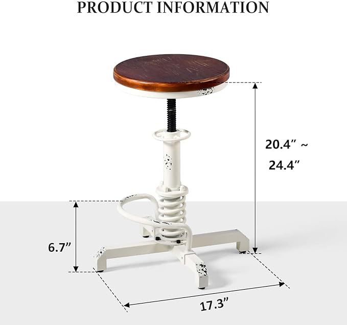 Topower Industrial Retro Vintage Farm Wooden Seat Tractor Stool Kitchen Swivel - Image 3